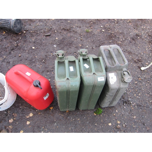 3457 - Three 20L Jerry Cans and a plastic fuel can