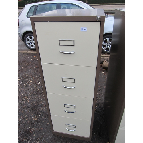 3460 - A four drawer metal filing cabinet with key