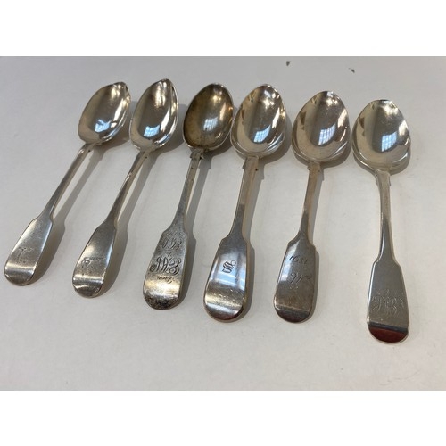 7159 - Thirteen silver fiddle pattern dessert spoons various makers dates and assay marks. Georgian to earl... 