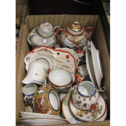 4506 - A box of miscellaneous Oriental ceramics to include twin handled sucriers, plates, cups, etc.