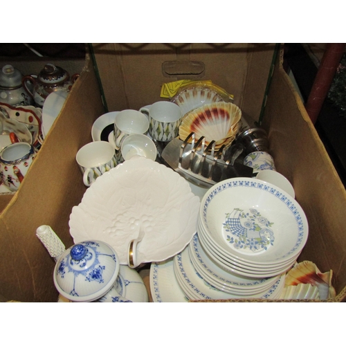 4507 - A box of mixed, mainly ceramics including Royal Copenhagen and Rorstrand tea and coffee wares