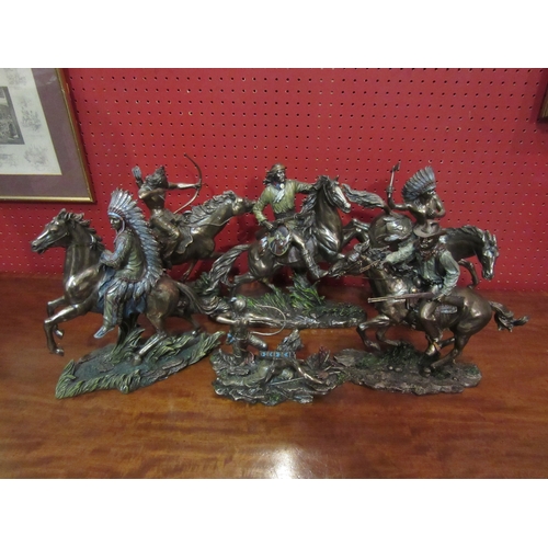 4053 - Six Willow Hall bronzed resin figural groups of Native Americans and cowboys on horseback, tallest 2... 