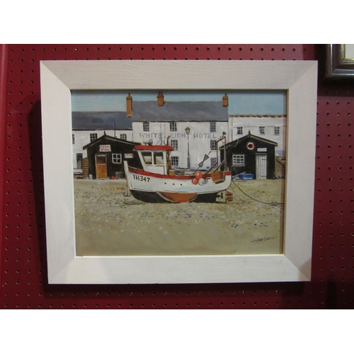 4063 - KEN CURTIS: acrylic on board, 'White Lion Hotel' Aldeburgh, framed 26cm x 34cm