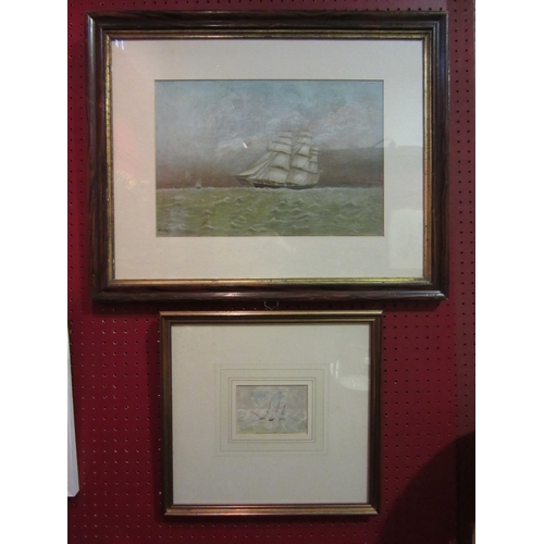 4064 - E. C KENT: A watercolour of a sail ship at sea, 27cm x 39cm image size,  and another of Elphinstone ... 