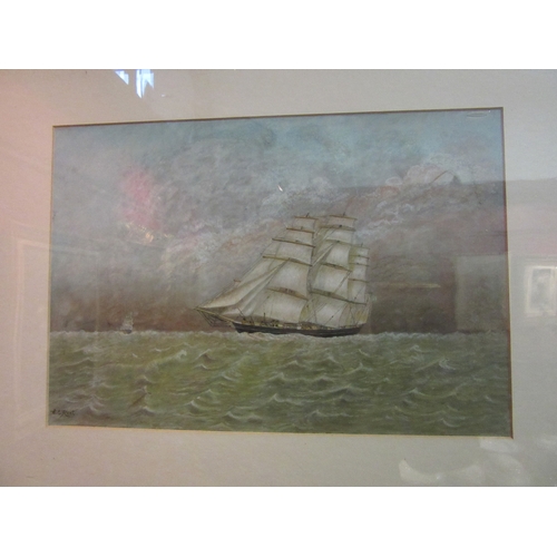 4064 - E. C KENT: A watercolour of a sail ship at sea, 27cm x 39cm image size,  and another of Elphinstone ... 