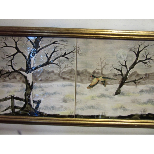 4106 - Two Cobridge stoneware framed tiles designed by Anji Davenport. Pheasant in flight on a frosty day, ... 