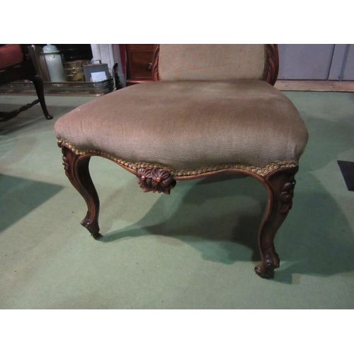 4213 - A William IV rosewood chair with carved decoration over a serpentine front seat on carved fore cabri... 