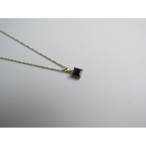 7031 - A garnet pendent on 9ct gold chain