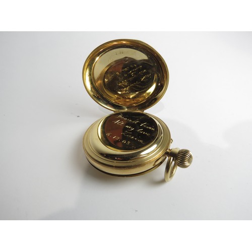 7037 - A William Farmer and Co, Sydney 18ct gold half hunter pocket watch, blued steel hands, subsidiary se... 