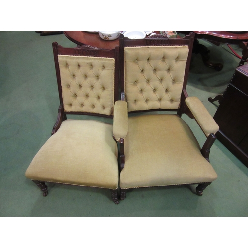 4231 - Circa 1890 a pair of walnut armchairs the turned fore legs to ceramic castors