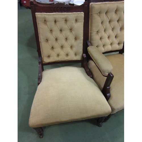 4231 - Circa 1890 a pair of walnut armchairs the turned fore legs to ceramic castors