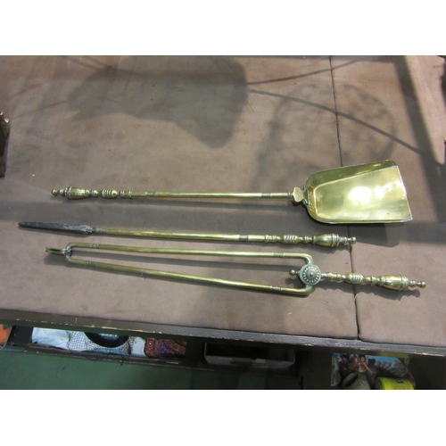 4280 - A set of three 19th Century brass fire irons with finial handle decoration