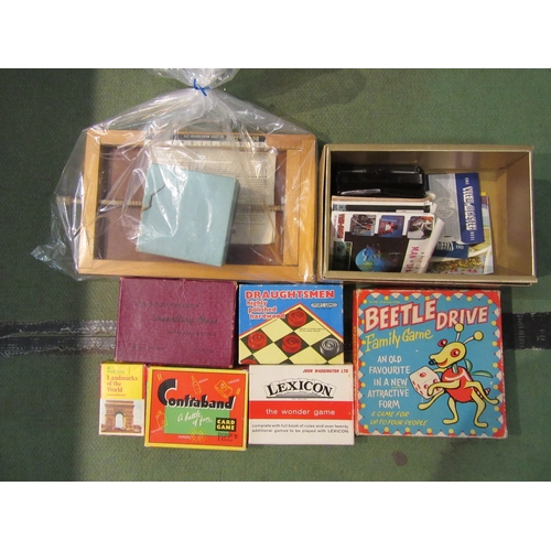 4289 - A box containing assorted bygone toys to include Beetle Drive board game, Contraband card game and L... 