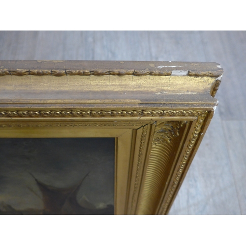 6009 - A 19th Century school oil on wooden board depicting a moonlit seascape. 'J B Crome' on gilt frame. L... 