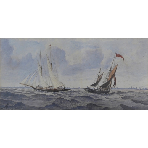 6047 - GEORGE VEMPLEY BURWOOD (1844-1917) A pair of framed and glazed watercolours, sailing ships on rough ... 