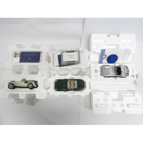 9394 - Three Franklin Mint 1:24 scale diecast cars to include 1961 Jaguar E Type, 1938 Jaguar SS-100 and Sh... 