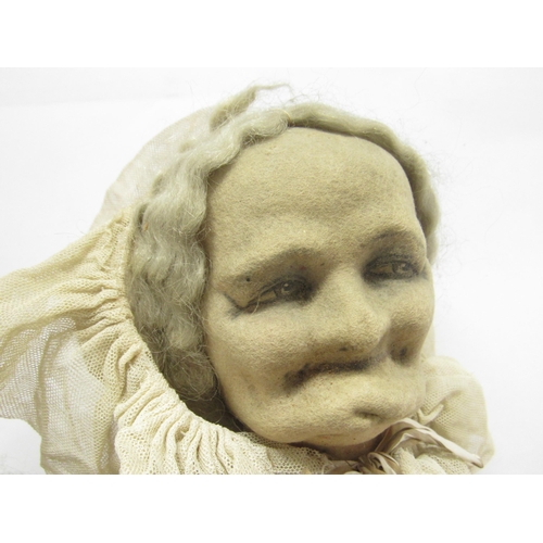 9275 - An unusual early 20th Century character doll as an elderly lady with moulded cloth face, painted fea... 