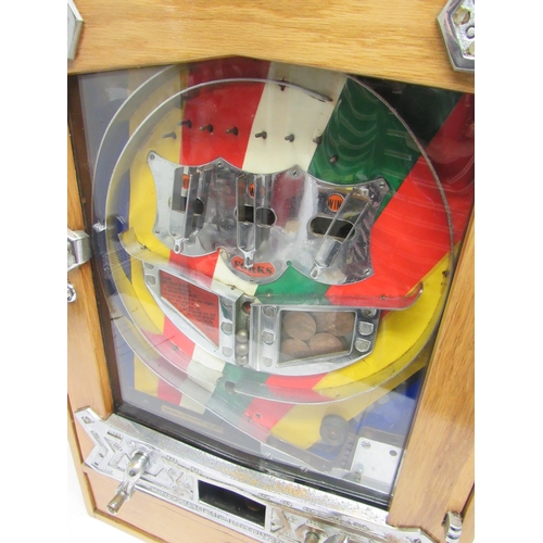 9160 - A 1950s Bryans 'Three Ball Forks' penny slot arcade pinball machine with multi-coloured sunburst pan... 