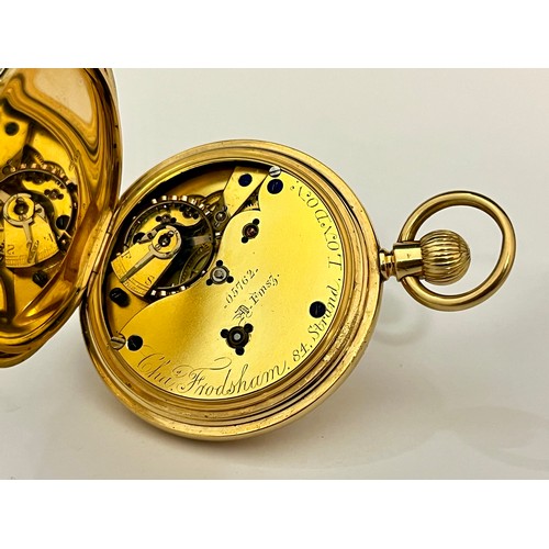 5089 - CHARLES FRODSHAM: An early 20th Century 18ct gold half hunter pocket watch, English lever escapement... 