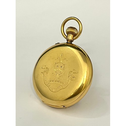 5069 - An early 20th Century 18ct gold full hunter pocket watch, three-quarter plate movement, English leve... 