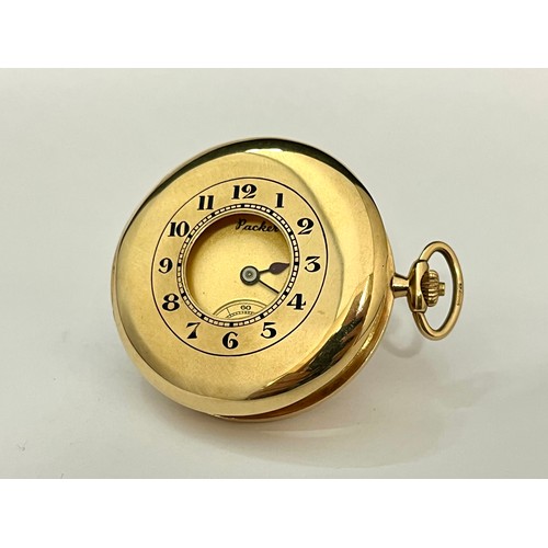 5090 - An early 20th Century 9ct gold half hunter pocket watch, Swiss lever escapement, gilded Arabic dial ... 