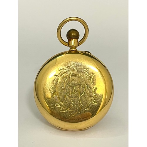 5066 - HUNT & ROSKELL: A late 19th Century 18ct gold full hunter pocket watch, gilt frosted full plate move... 