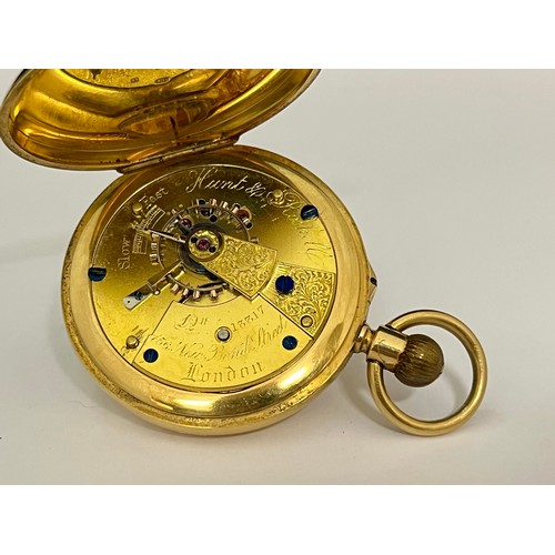 5066 - HUNT & ROSKELL: A late 19th Century 18ct gold full hunter pocket watch, gilt frosted full plate move... 