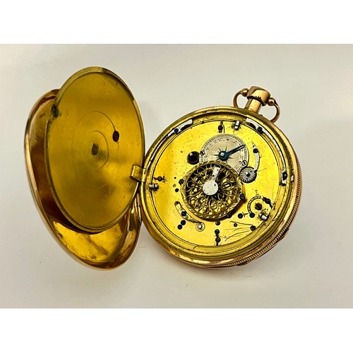 5033 - An early 19th Century gold open-faced Swiss pocket watch, pierced circular balance cock, enamel conv... 