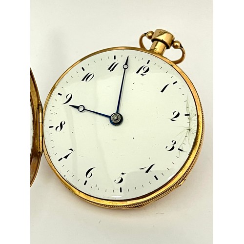 5033 - An early 19th Century gold open-faced Swiss pocket watch, pierced circular balance cock, enamel conv... 