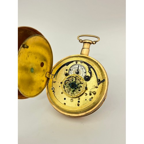 5073 - An early 19th Century Continental 18k gold repeating pocket watch, skeletonised dial with Arabic num... 