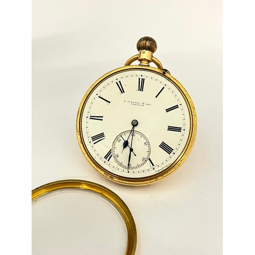 5034 - ROBERT LINFORD & SON OF NORWICH: An early 20th Century 18ct gold open-faced pocket watch, three-quar... 