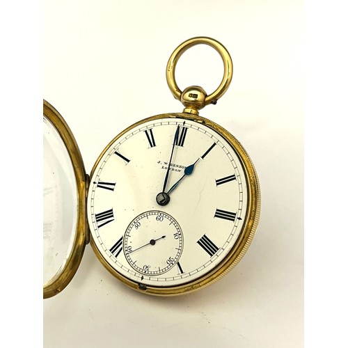 5035 - J.W. BENSON OF LONDON: A 19th Century 18ct gold open-faced pocket watch, fusee driven with English l... 