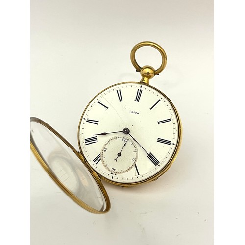 5029 - A 19th Century 18ct gold open-faced pocket watch, English lever escapement, unusual movement design ... 