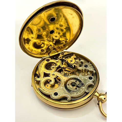 5029 - A 19th Century 18ct gold open-faced pocket watch, English lever escapement, unusual movement design ... 