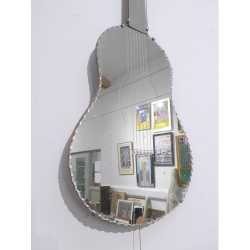 1535 - A 1960’s vintage novelty wall mirror in the form of a guitar, 101cm x 35cm