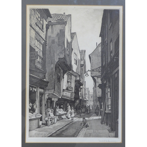 6053 - LEONARD RUSSELL SQUIRRELL RE,RI,RWS (1893-1979) Two framed and glazed etchings - 'The Shambles, York... 