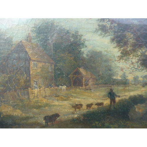 6016 - A 19th Century School oil on canvas, rural lane scene with shepherd. Unsigned. 'J Crome' on frame. I... 