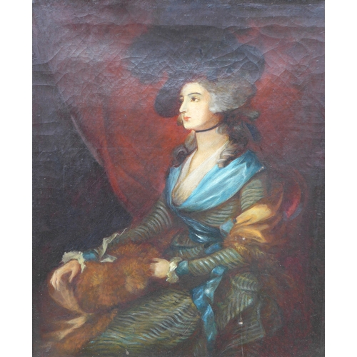 6029 - A portrait of 'Mrs Siddons', in the style of Sir Thomas Gainsborough, oil on canvas. Image size 60cm... 