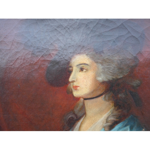 6029 - A portrait of 'Mrs Siddons', in the style of Sir Thomas Gainsborough, oil on canvas. Image size 60cm... 