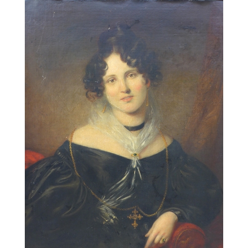 6026 - Attributed to Martin Archer Shee (1769-1850)  A circa 1840 oil on canvas portrait of a lady, half le... 