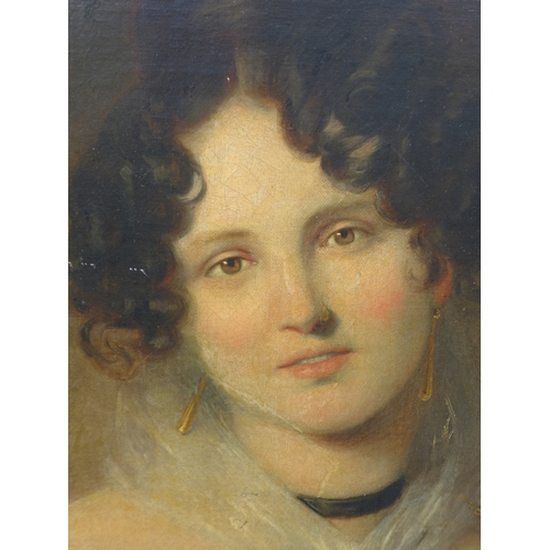 6026 - Attributed to Martin Archer Shee (1769-1850)  A circa 1840 oil on canvas portrait of a lady, half le... 