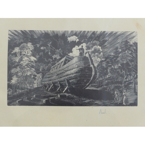 6051 - JOHN NANKIVELL (b.1941) Three wood cut prints on paper including a framed example, 'Noah', image siz... 