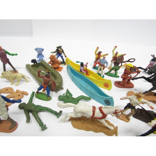 9165 - A collection of playworn Timpo, Britains and other plastic figures and accessories, predominantly co... 