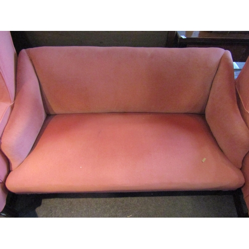 1170 - A circa 1900 settee, velour upholstery, on reeded square tapering supports to castors