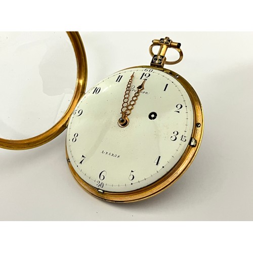 5025 - GREGSON A PARIS: A 19th Century Continental 18ct gold and enamelled open-faced pocket watch, full pl... 