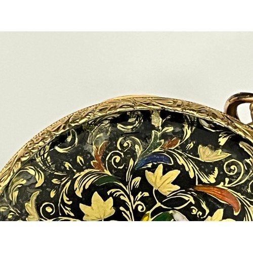 5085 - KINABLE PALAIS ROYAL: A 19th Century 18ct gold full hunter pocket watch, enamelled case with design ... 