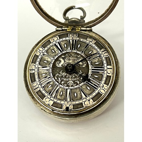 5265 - FRANCIS STAMPER OF LONDON: A late 17th / early 18th Century silver pair cased pocket watch, the oute... 