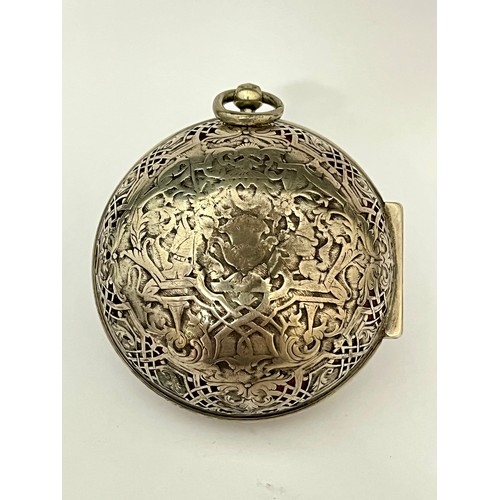 5281 - TURET (THURET) A PARIS: A late 17th Century silver pair cased pocket watch, the outer case with repo... 