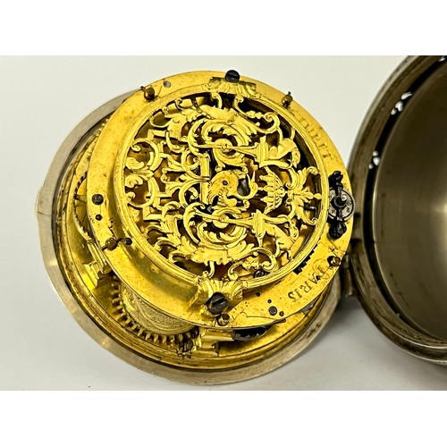 5281 - TURET (THURET) A PARIS: A late 17th Century silver pair cased pocket watch, the outer case with repo... 