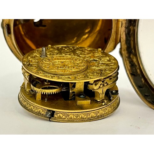 5228 - COLSTON OF LONDON: A late 17th Century pocket watch, the gilt metal double-hinged studded leather ca... 